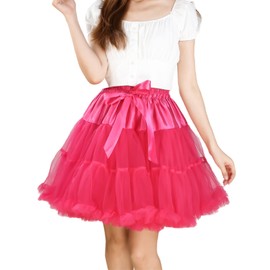 CHERRY LOVE Mid-Thigh Tutu Skirt Princess Puffy Skirt Both a Petticoat Slips(s-m, Hot Pink)