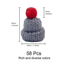 ONEBO 58 Pcs Mini Knitting Hats,Wooden Peg Dolls Hats with Pom Pom Balls,Christmas Mini Knitting Hats,Wool Yarn Hair Accessories,Cute Doll Hat,for Craft Art Projects and Decoration(Random colour)
