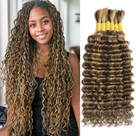 Ombre Braiding Hair 6 Bundles/Pack 150g 20 Inch Deep Wave Bundles Human Hair Curly Boho Hair for Braiding 12A Bulk Human Hair Wet and Wavy Human Braiding Hair for Boho Braids 4/27