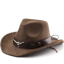 CZCMYAU Western Cowboy Hat Unisex Panama Hat Wide Brim Wool Felt Hat Adjustable for Men and Women Outdoor Rodeo Fedora Hats with Strap for Cowboy & Cowgirl,Coffee