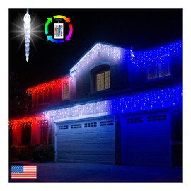 Russell Decor LED Decorative String Curtain Lights Christmas Icicle Lights Set with Remote Extendable 20ft ×2ft RGB Color Changing LED Lights Patio Porch Roof Party Wedding Rooftop Decoration