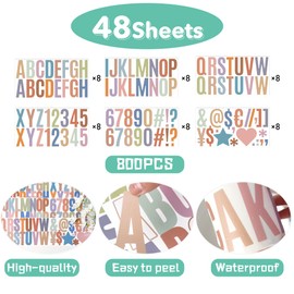Metsyth 800 Piece Letter Stickers - 48 Sheets, Large Alphabet & Number, 2.5 Inch, Waterproof Vinyl, Self-Adhesive, for Bulletin Board, Poster, Mailbox, Classroom, Home Decor, Boho Colors