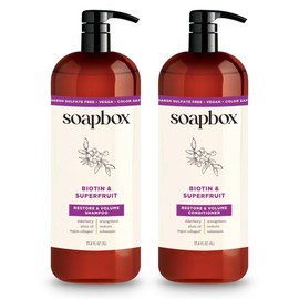 Soapbox Set de Champú y Acondicionador Biotina y Superfruit Con Colágeno Vegano, Aloe y Manteca de Karité, Sin Sulfatos, Sin Parabenos, Sin Silicona,