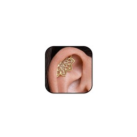 Gold Silver Cartilage Helix Earring for Women Geometric Mandala Lotus Flower Hidden Helix Piercing Earrings Hypoallergenic Cartilage Piercing Earring Jewelry for Women (Gold Flower)