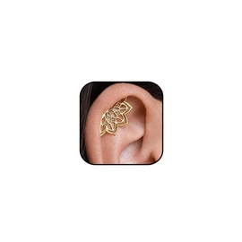 Gold Silver Cartilage Helix Earring for Women Geometric Mandala Lotus Flower Hidden Helix Piercing Earrings Hypoallergenic Cartilage Piercing Earring Jewelry for Women (Gold Flower)