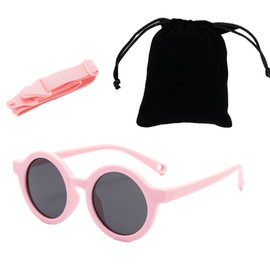 GegXcn Baby Sunglasses Polarized, Infant Toddler Kids Sunglasses, Adjustable Strap Round Soft Frame, for Newborns 0-36 Months, Girls & Boys UV Protection, with Storage Pouch