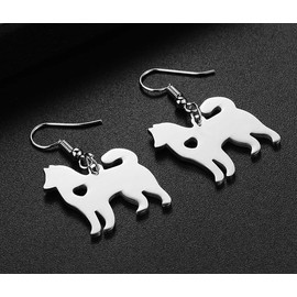 Art Attack Stainless Steel I Love My Husky Dangle Earrings, Dog Mom Siberian Alaskan Malamute Akita Lover Heart Pet Puppy Rescue Charm Pendant (Silver)