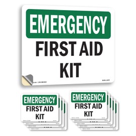 First Aid Kit OSHA Emergency Vinyl Decal Label 7 Inch x 5 Inch - 10 Pack