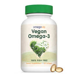 OmegaVia- “Suplemento Vegano Omega 3, 60 Cápsulas Blandas, Algas Omega 3 Aceite de Pescado Alternativo, 300mg Vegano DHA Omega3