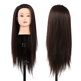 Hair Length Package, Real Hair Mannequin Head, Hairdressers' Practice Training Head, Cosmotology Doll Head for Hairstyling and Braid (Dark Brown)