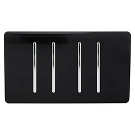 Trendi ART-SS33BK Artistic Modern Glossy 4 Gang 1 Way White Rocker Double Plate Tactile Light Switch in Black
