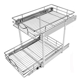 Sikarou Pull Out Cabinet Organizer 11" W x 21" D 2-Tier Individual Slide Out Drawer Pantry Shelf Storage for Kitchen Base Cabinet Organization ​for Kitchen, Bathroom, Pantry, Chrome