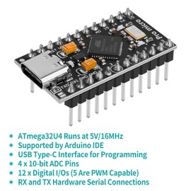 YELUFT 1pcs Pre-Soldered Pro Micro ATMEGA32U4 5V 16Mhz Development Board Microcontroller USB C Interace Compatible with Arduino IDE