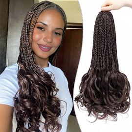 WOKAA French Curly Braiding Hair Prelooped 18 Inch Dark Brown Crochet Hair for Women 8 Packs Soft Crochet Braids with Curly Ends Synthetic Hair Extension 4#