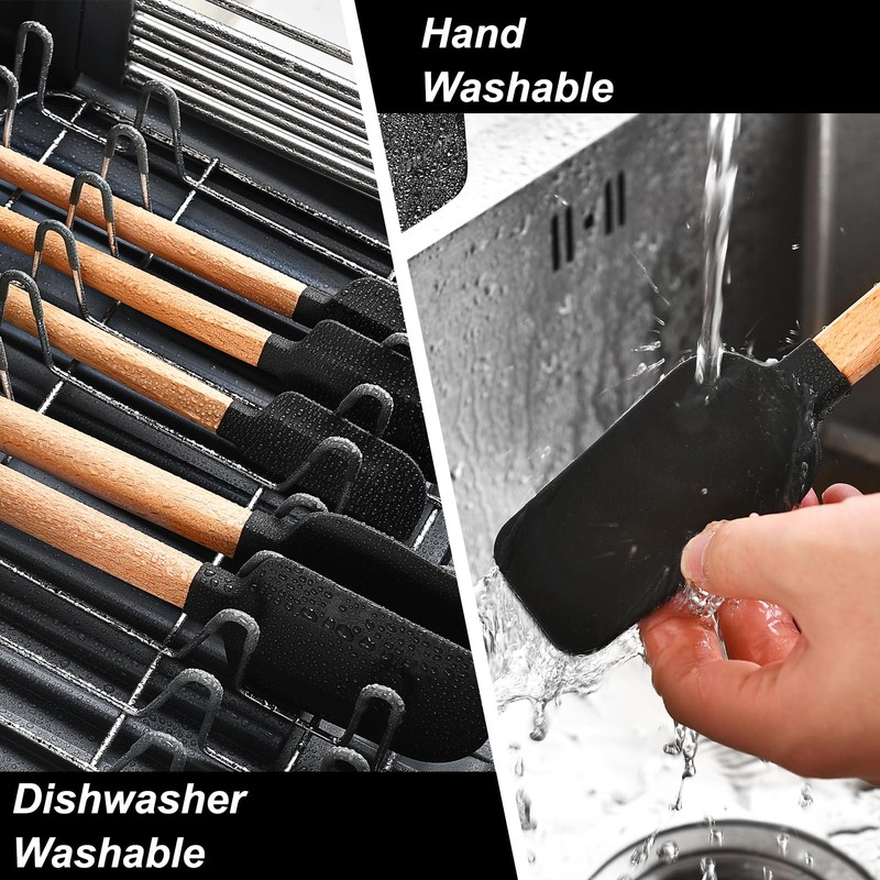 Black Silicone Spatula Set, Food Grade Rubber Spatula-5 Piece Nonstick