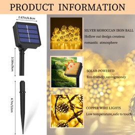 EHIOG Solar Lichterkette Aussen 7M 50 LED – IP65 Wasserdichte Lichterkette Außen mit 8 Modi, Kugel Design, Solarbetrieben für Garten, Balkon, Terrasse, Hochzeit, Party, Warmweiß [Energieklasse F]