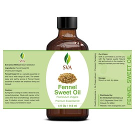 SVA ORGANICS SVA Sweet Fennel Essential Oil C 4 Fl Oz C 100% Natural Fennel Oil - for Diffuser, Hair Care, Face, Skin Care, Aromatherapy, Scalp and Body Massage, Soap and Candle Making C with Dropper