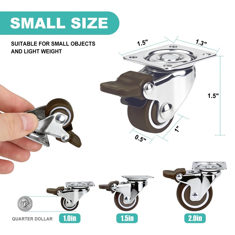 Small Caster Wheels 1 Inch Low Profile Swivel Plate Casters