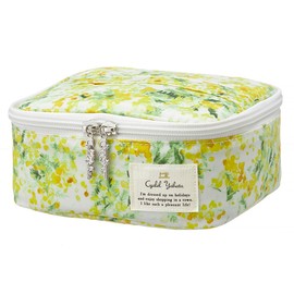 Cyalel Yahata Vanity Pouch, Large Capacity, Cute Makeup Pouch, Stylish, Flower Pattern, Brush Pocket, Travel Pouch, Made in Japan, Shine Mimosa Yellow