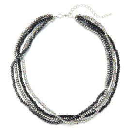 Noessla Multi-layer Crystals Beaded Choker Necklace for Women Colorful Boho Statement Necklace Trendy Costume Party Jewelry Mothers day Gifts for Mom(Black)