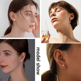 PROSILVER Women's Earrings with Pearls 925 Sterling Silver 4 mm / 6 mm / 8 mm / 10 mm Freshwater Pearl Stud Earrings Elegant Jewellery Accessory for Wedding Engagement Birthday, Sterling Silver, Pearl