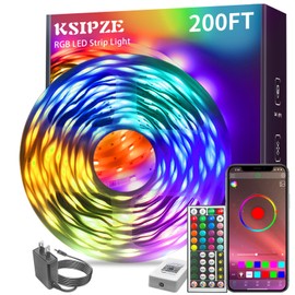 KSIPZE 200ft Led Strip Lights RGB Music Sync Color Changing,Bluetooth Led Lights with Smart App Control Remote,Led Lights for Bedroom Room Lighting Flexible Home Décor