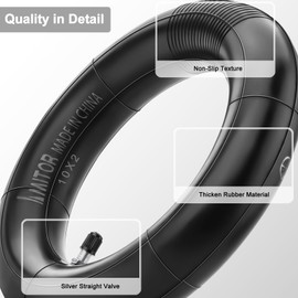 Amitor 10 x 2 E Scooter Hose, 10 Inch Hose, E Scooter Thickened, 10 x 2 E Scooter Double Strength Replacement Hose with Silver Straight Valve, Not Easy Leaking, High Elasticity, Pack of 2