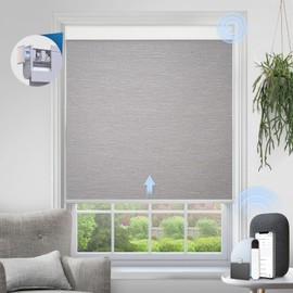 MANSNIX Smart Motorized Blinds with Remote, Cordless No-Drill Automatic Roller Shades, Blackout Electric Blind for Windows, Grey, 28 x 72