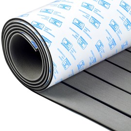 OCEANBROAD Boat Flooring EVA Foam Self-Adhesive 48''x16.8'' Faux Teak Marine Boat Decking Sheet for Jon Boats Yacht Floor, Gray with Black Seam Lines
