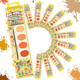 AmazingSpark 12 Packs Watercolor Paint Set for Kids, 8 Skin Tone Washable Colors with Brush, Bulk Back to School Gift for Students Kindergarten for Coloring, Art, Classrooms and Paint Party Supplies