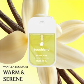 Touchland VANILLA INDULGENCE Body and Hand Essentials (Vanilla Velvet Body & Hair Fragrance Mist, 2 FL. OZ. + Vanilla Blossom Hydrating Hand Sanitizer Spray 1FL.OZ.), Travel Size Set