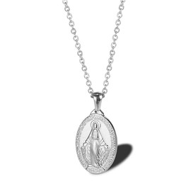 JczR.Y Virgin Mary Necklace Miracle Medal Necklace Stainless Steel Coin Virgin Mary Pendant for Women Religion Jewelry, Stainless Steel, No Gemstone