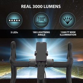 UPPEL Bike Light + Bike Phone Holder 2 in 1 USB C Port Charging 8000mah 2600 Lumens 5 LEDs 4 Lightning Modes Easy Installation Bike Headlight and Bike Phone Mount Best for Night Riding, Black