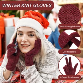 Bequemer Laden Womens Winter Gloves with Touchscreen Fingers Warm Chenille Knit Elastic Cuff Thermal Gloves for Women Cold Weather Gifts