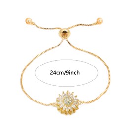Spinning Sunflower Bracelet for Women 7"-8" Adjustable Flower Fidget Bracelets for Tiny Wrist Sparkly Rhinestone Anxiety Bracelet Sunflower Statement Bracelets Worry Relieving Jewelry Accessories (Gold)