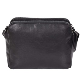 Womens Real Leather Crossbody Sling Bag Classic Style Twin Zip Top Pockets Organiser (Black)