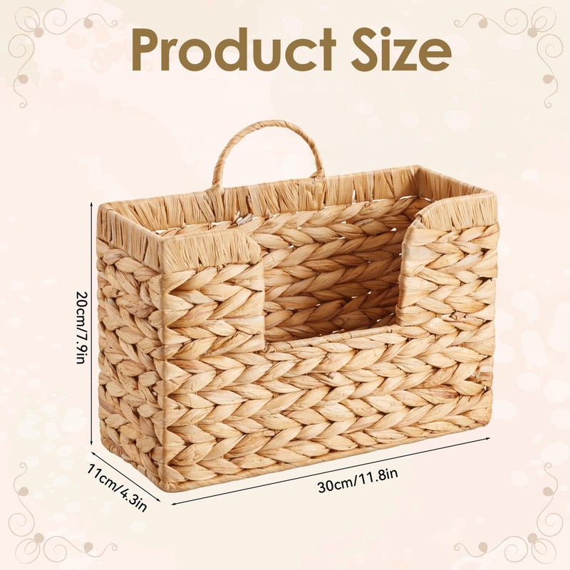 Woven Hanging Magazine Holder, Water Hyacinth Hanging Magazine Basket 11.8