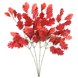 Shirfloral 4Pcs Red Artificial Oak Tree Leaf Stems with Fruits 28.7In Faux Maple Leaves Branches Green Plant for Greenery Home Kitchen Table Centerpieces Fall Thanksgiving Decor
