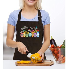 GXVUIS Gods Say You Are Bible Verses Apron for Women with 2 Pocket Christian Waterproof Adjustable Bib Kitchen Cooking Apron Brown