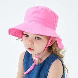 Baby Girl Sun Hat Summer Beach Hats with UPF 50+ Toddler Infant with Wide Brim Strap Outdoor Bucket Hat 2 Pack White/Pink 0-6 Months