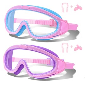 LYBHDAFA 2 Pack Kids Swim Goggles for 3-15 - HD Children's Large Frame Anti-Fog Pool Swimming Goggles for Boys Girls Toddler (Pink Blue & Pink Purple)