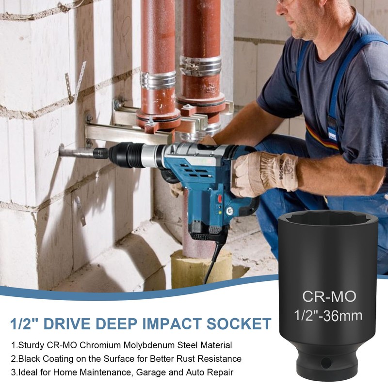 36mm Socket, Deep Impact Socket 1/2" Drive, 12 Ponit Point