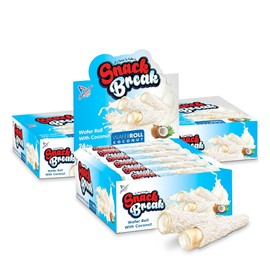 Snack Break Coconut Rolled Wafers - 24 Individually Wrapped Coconut Wafer Rolls (Pack of 3) with Creamy Coconut Filling - Snacks for Kids & Adults