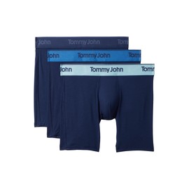 Tommy John Men's 3-Pack Second Skin Modal Boxer Brief, Dress Blues W/High Tide/Dress Blues and Blue Elixir Wb