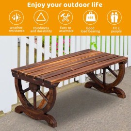 Rustic 2-Person Outdoor Wagon Wheel Bench Brown Porch Garden Bench for Backyard Patiocolor: as picture Color
