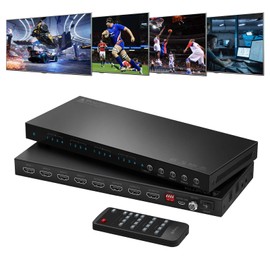 4x4 HDMI Matrix 4K 60Hz, PORTTA 4 in 4 Out Switch Splitter with ARC, Toslink 3.5mm Audio Extractor, 16 EDID Modes, 4K Downscale, and IR Remote Support HDMI 2.0b, HDCP 2.3/2.2/1.4, HDR, 18Gbps