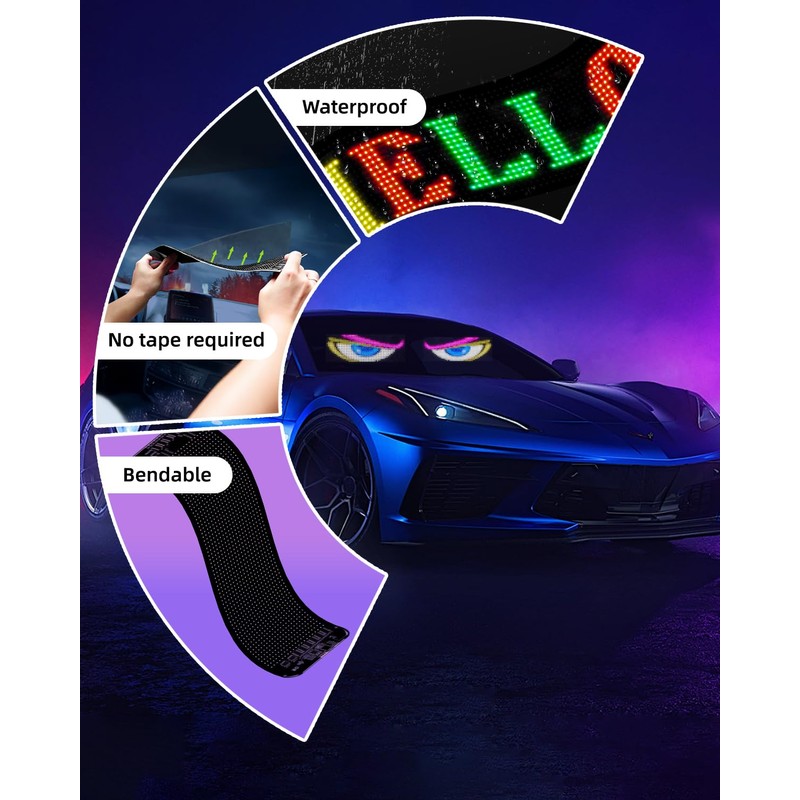 2pcs Devil Eyes Light for Windshield,14“*4”Programmable Flexible LED Display with