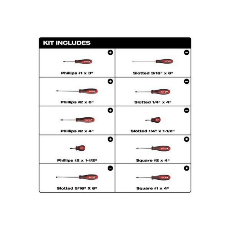 TWQBHSH For Milwaukee Tool 48-22-2710 Screwdriver Set (10-Piece), Red