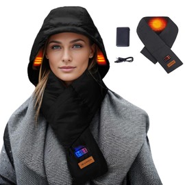 AYAMAYA Heated Scarf with Hidden Hat - Wireless Heating Pad with 5000mAh Rechargeable Battery, Lightweight Winter Warm Scarves