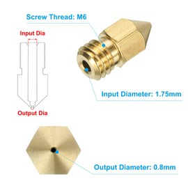 uxcell 3D Nozzles Kit, 5pcs 3D Printer Brass Nozzles 0.8mm Extruder Nozzles, 5pcs Nozzle Cleaning Needles, with a Socket Wrench and a Tweezer, for 1.75mm Extruder Nozzles Ender3 Series